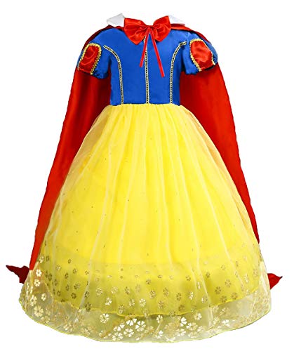 Le SSara Niñas Princesa Nieve Traje Blanco Disfraces Hadas disfrazarse Vestido de Cosplay con Cabo (140, E57-yellow)