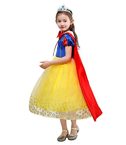 Le SSara Niñas Princesa Nieve Traje Blanco Disfraces Hadas disfrazarse Vestido de Cosplay con Cabo (140, E57-yellow)