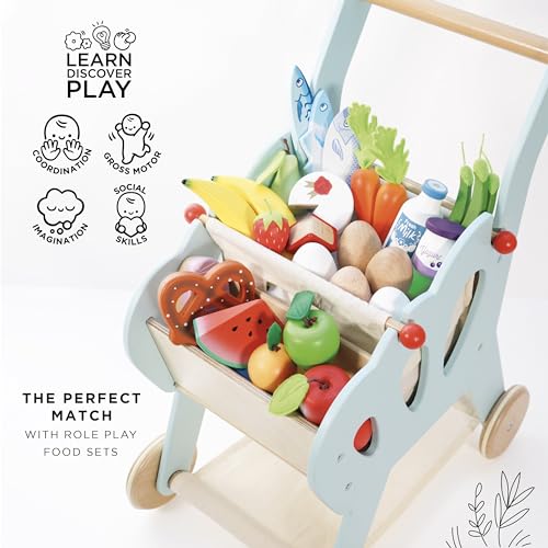 Le Toy Van - Honeybake Wooden Shopping Trolley with Detachable Bag, Supermarket Pretend Play Food Shop