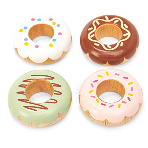 Le Toy Van - TV332 - Juego Educativo Pretend Donuts, Juguete Infantil, 2 Años, Set de 4 Donuts con Caja de Regalo, Juego Montessori, Madera Natural FSC y Colores al Agua