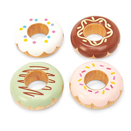 Le Toy Van - TV332 - Juego Educativo Pretend Donuts, Juguete Infantil, 2 Años, Set de 4 Donuts con Caja de Regalo, Juego Montessori, Madera Natural FSC y Colores al Agua