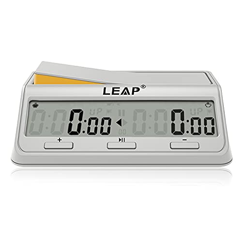 LEAP Reloj de ajedrez con temporizador digital mejorado con función de cuenta regresiva de bonificación y retardo para juegos de mesa de ajedrez y 2 jugadores, color blanco