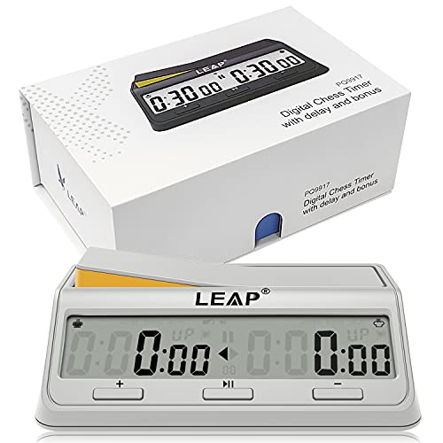 LEAP Reloj de ajedrez con temporizador digital mejorado con función de cuenta regresiva de bonificación y retardo para juegos de mesa de ajedrez y 2 jugadores, color blanco