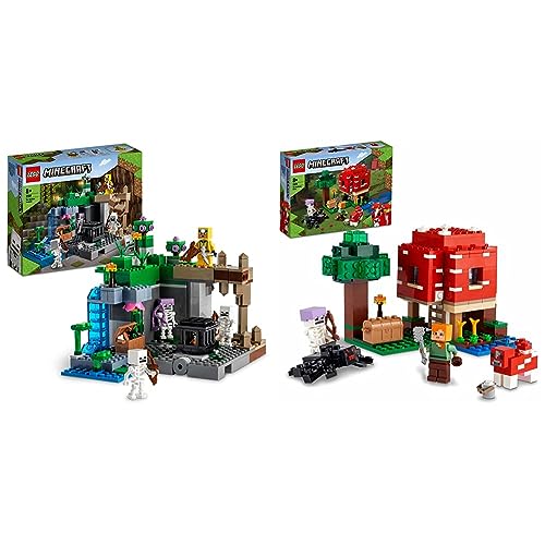 LEGO 21189 Minecraft La Mazmorra del Esqueleto, Juguete para Niños, Set con Cuevas & 21179 Minecraft La Casa-Champiñón, Juguete para Niños, Idea de Regalo con Figuras de Alex