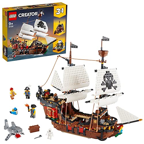 LEGO 31109 Creator 3en1 Barco Pirata, Isla Calavera o Taberna, Juego Creativo, Set de Construcción & 31088 Creator 3en1 Criaturas del Fondo Marino: Tiburón, Cangrejo y Calamar o Pez Abisal