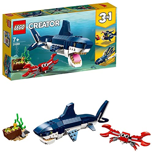 LEGO 31109 Creator 3en1 Barco Pirata, Isla Calavera o Taberna, Juego Creativo, Set de Construcción & 31088 Creator 3en1 Criaturas del Fondo Marino: Tiburón, Cangrejo y Calamar o Pez Abisal