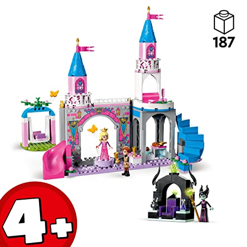 LEGO 43211 Disney Princesas Castillo de Aurora, Mini Muñecas de La Bella Durmiente, Philip y Maléfica, Juguete de Construcción para Niñas y Niños de 4 Años o Más