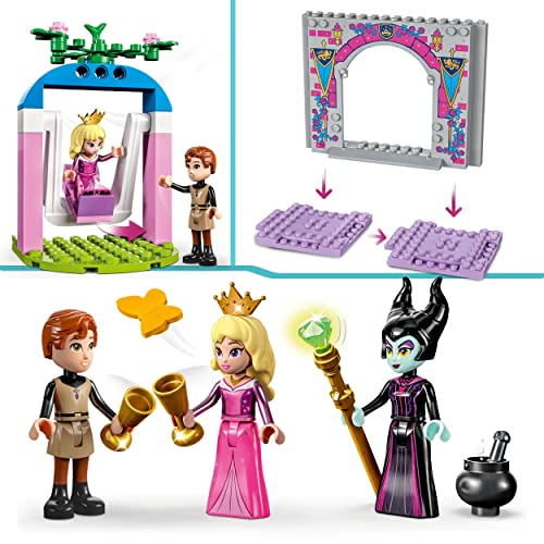 LEGO 43211 Disney Princesas Castillo de Aurora, Mini Muñecas de La Bella Durmiente, Philip y Maléfica, Juguete de Construcción para Niñas y Niños de 4 Años o Más