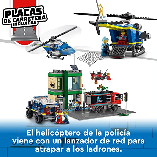 LEGO 60317 City Persecución Policial en el Banco, Helicóptero de Juguete, Dron y 2 Camiones, Idea de Regalo para Niños de 7 Años o Más