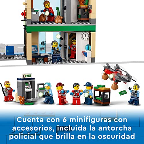 LEGO 60317 City Persecución Policial en el Banco, Helicóptero de Juguete, Dron y 2 Camiones, Idea de Regalo para Niños de 7 Años o Más