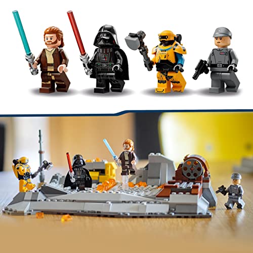 LEGO 75334 Star Wars OBI-WAN Kenobi vs. Darth Vader, Set de Construcción, Juego de Acción, Espadas Láser de Juguete y Plataformas Combate Giratorias