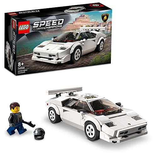 LEGO 76900 Speed Champions Coche DeportivoMini Figura de Piloto de Carreras, Multicolor + 76908 Speed Champion Lamborghini Countach, Réplica de Coche de Carreras