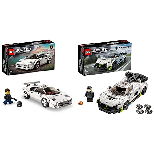 LEGO 76900 Speed Champions Coche DeportivoMini Figura de Piloto de Carreras, Multicolor + 76908 Speed Champion Lamborghini Countach, Réplica de Coche de Carreras