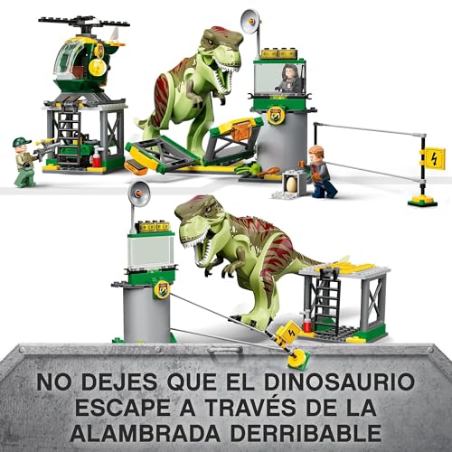 LEGO 76944 Jurassic World Fuga del Dinosaurio T-Rex, Dino, Coche y Helicóptero de Juguete para Niños de 4 Años o Más, Figura de Animal y 3 Minifiguras Inc. Owen Grady y Zia Rodríguez, Idea de Regalo