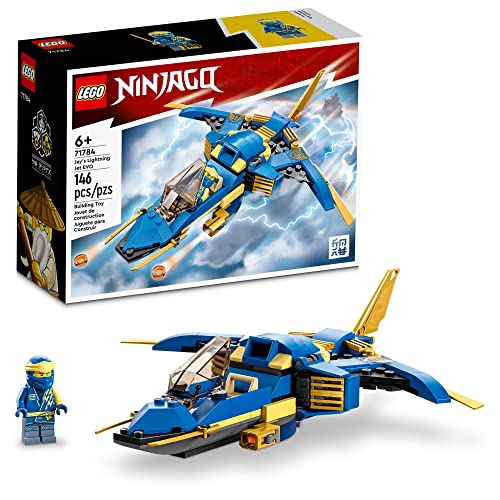 LEGO NINJAGO Jay's Lightning Jet EVO 71784, avión de juguete actualizable, juego de construcción de avión ninja, idea de regalo de cumpleaños coleccionable para nietos, niños y niñas a partir de 7