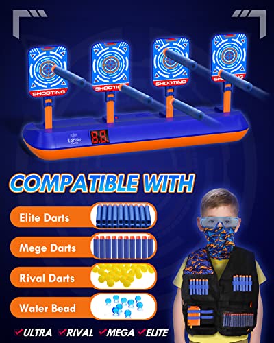 Lehoo Castle Diana Nerf, Objetivo Digital Electrónico para Nerf con Restablecimiento Automático, Incluye 60 Balas, Chaleco Táctico, Juguetes Niños, Regalos Cumpleaños Niños (Azul)