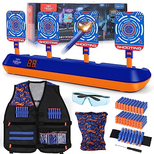 Lehoo Castle Diana Nerf, Objetivo Digital Electrónico para Nerf con Restablecimiento Automático, Incluye 60 Balas, Chaleco Táctico, Juguetes Niños, Regalos Cumpleaños Niños (Azul)