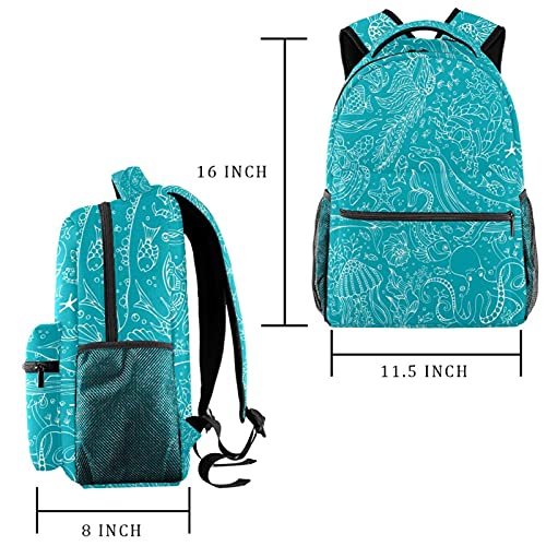 Leisure Daypacks Campus Mochilas de viaje, Octopus Octopus Blue Tortoise Bolsas con soporte para botellas para niñas y niños