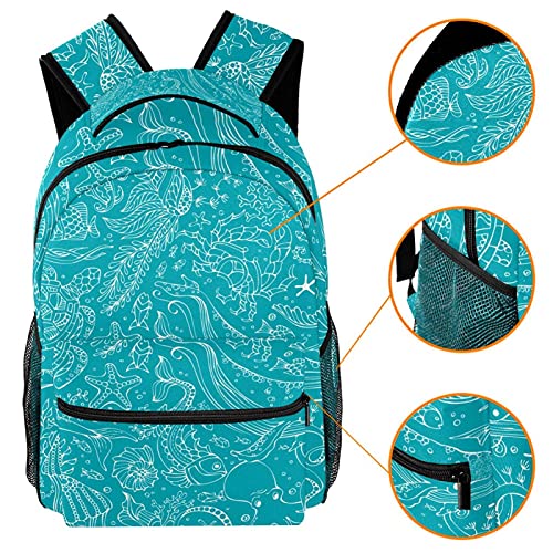 Leisure Daypacks Campus Mochilas de viaje, Octopus Octopus Blue Tortoise Bolsas con soporte para botellas para niñas y niños