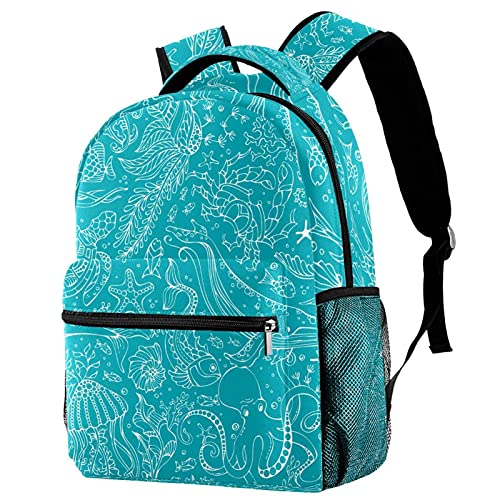 Leisure Daypacks Campus Mochilas de viaje, Octopus Octopus Blue Tortoise Bolsas con soporte para botellas para niñas y niños