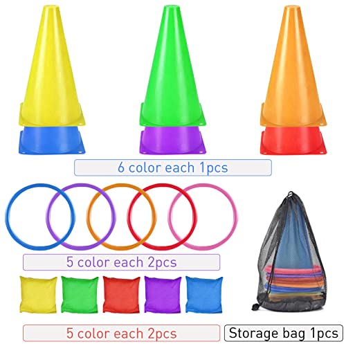 Lets Joy Juegos de Lanzamiento de Anillos, 27PCS Juegos de Lanzamiento Sacos de Arena, Bolsas de Frijoles Juego de Lanzamiento, Ring Toss Game Set para Cumpleaños de Exterior, Fiestas en el Jardín