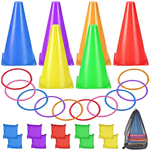 Lets Joy Juegos de Lanzamiento de Anillos, 27PCS Juegos de Lanzamiento Sacos de Arena, Bolsas de Frijoles Juego de Lanzamiento, Ring Toss Game Set para Cumpleaños de Exterior, Fiestas en el Jardín