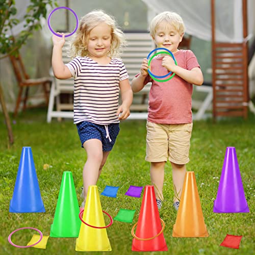 Lets Joy Juegos de Lanzamiento de Anillos, 27PCS Juegos de Lanzamiento Sacos de Arena, Bolsas de Frijoles Juego de Lanzamiento, Ring Toss Game Set para Cumpleaños de Exterior, Fiestas en el Jardín