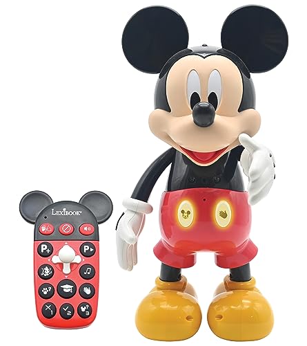 Lexibook - Disney - Robot Mickey Bilingüe - Inglés/Español, 100 cuestionarios educativos, Efectos de luz, Baile, programable, articulado, Negro/Rojo - MCH01i2