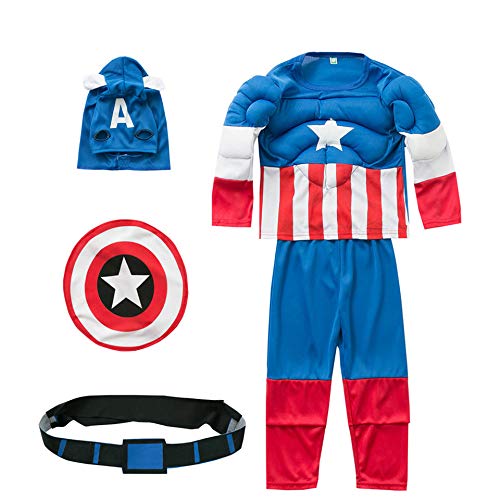 Lily&her friends - Disfraz de cosplay de la serie superhéroe para niños, Navidad, Marvel, cosplay, Halloween, 2-8 años (Capitán América, altura 85-100 cm)