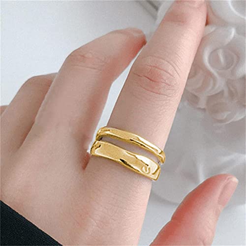 Limitoll Doble Banda,Anillos Abiertos ansiedad Plata Ley 925 para Mujer - Joyería Ajustable Fidget, Anillos Banda apilables, Anillo Fidget, Banda Boda para niñas, Anillo