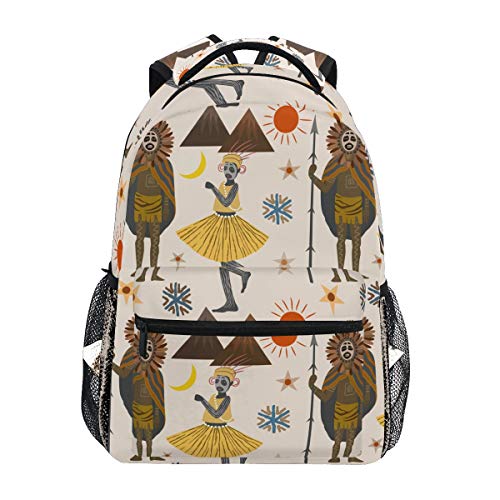 Linomo Mochila Vintage de Tribu Africano, Mochila para Libros, Camping, Senderismo, Viajes, Escuela, para niños, niñas, Hombres y Mujeres