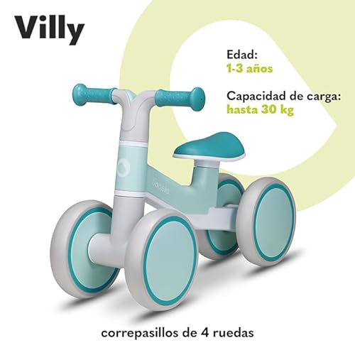 lionelo VILLY Bicicleta de Equilibrio Ligera, Correpasillos para bebés 4 Ruedas de 1 a 3 años (hasta 30 kg), Amortiguación Delantera, Asiento ergonómico, Regalo para niñas y niños (Turquoise)