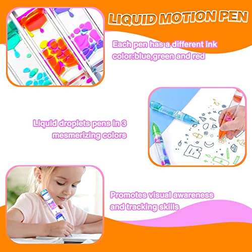 Liquid Motion Bubbler 3 Colores Fidget Toy Bolígrafo de Juguete de Burbujas de Movimiento Líquido Liquid Timer Pen Cool Pens Juego Sensorial Anti-Stress per Hogar y Escuela Niños y Adultos