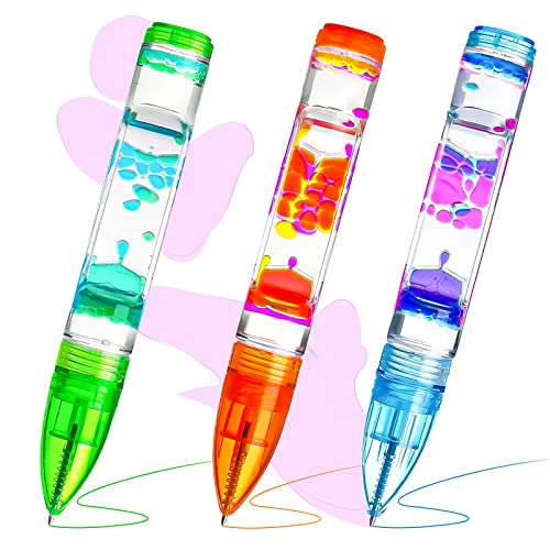 Liquid Motion Bubbler 3 Colores Fidget Toy Bolígrafo de Juguete de Burbujas de Movimiento Líquido Liquid Timer Pen Cool Pens Juego Sensorial Anti-Stress per Hogar y Escuela Niños y Adultos