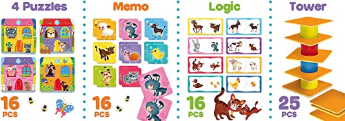 Liscianigiochi Carotina Baby 4 juegos en 1, Colección de juegos educativos para niños de 1 a 4 años, Multicolor