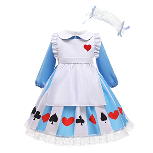 Lito Angels Disfraz Vestido de Alicia en el pais de las con Delantal Blanco y Diadema para Niña Pequeñas Talla 6-7 años, Azul