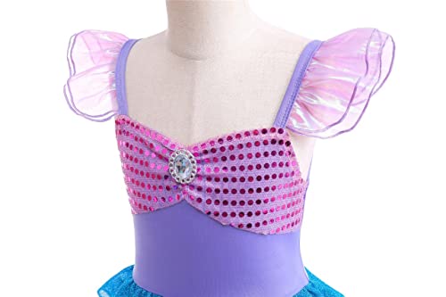Lito Angels Disfraz Vestido Sirenita Princesa Ariel Sirena con Peluca de Pelo para Niñas Talla 7-8 años, Azul Morado (Número de etiqueta 140)