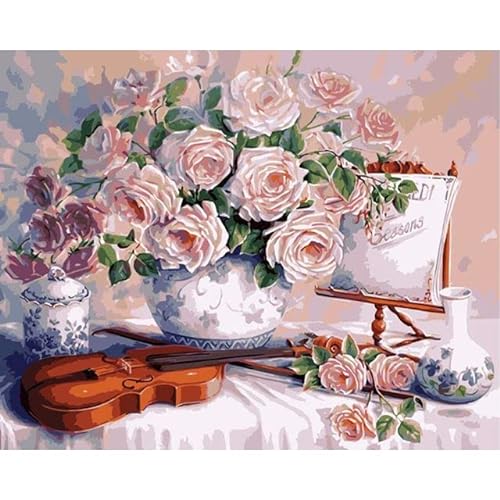 LIUJUNH Pintura por números Azul pintado a mano Flores Bloom Paisaje Diy Pintura por número Lienzo para niños y adultos Regalo Decoración para el hogar FDF06 45x60cm