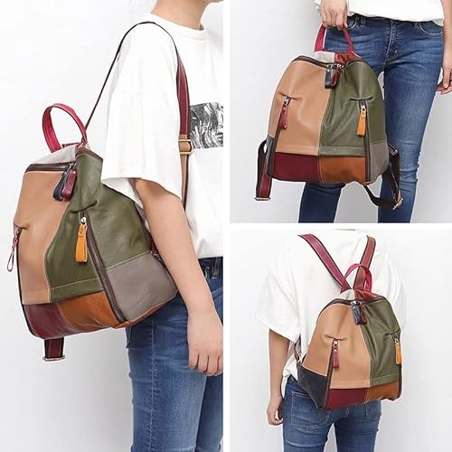 LIUZH Patchwork Real Leather Women Mackpacks Bolsos de hombro de viaje Pack escolar Color a cuadros de color a cuadros Mochils (Color : C)