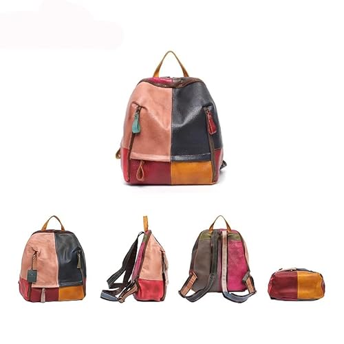 LIUZH Patchwork Real Leather Women Mackpacks Bolsos de hombro de viaje Pack escolar Color a cuadros de color a cuadros Mochils (Color : C)