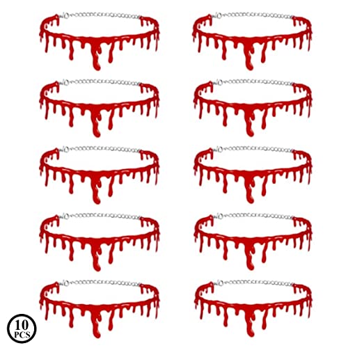 LLangfei 10 Piezas de Halloween Collares de Gota de Sangre, Aterradores Cuello Falso que Sangra, Horror Zombie Vampiro Gargantillas de Fiesta, Disfraz de Niño Cosplay Collares de Juego de Escenario