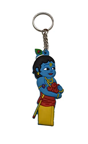 Llavero de juguete de goma suave azul del mundo espiritual, pequeño Krishna de una cara