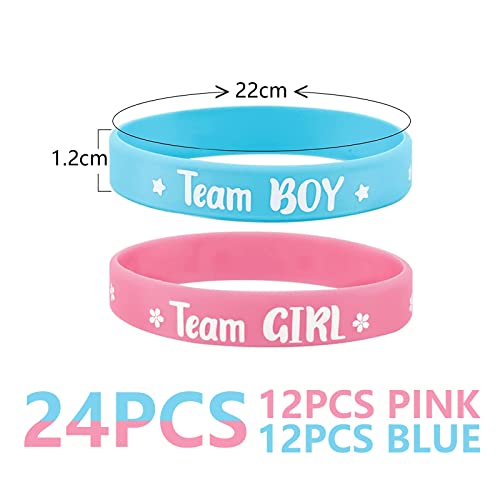 LOPKJ Pulsera de Fiesta Revelación de Género Pulseras de Silicona para Revelar Género El Juego Incluye 36 Piezas (24 Pulseras de Revelación de Género Azul y Rosa + 12 Pegatinas Revelacion Sexo Bebe)