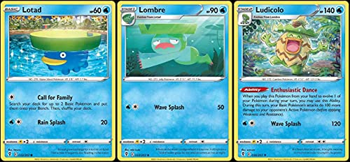 Ludicolo 034/203 - Cielos evolucionantes - Juego de tarjetas Evolution - Lombre & Lotad- Lote de 3 cartas raras