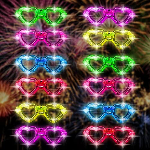 lumous rola 12 lentes LED luminosos que brillan en la oscuridad, lentes intermitentes para, rave, EDM, Halloween RB01, suministros para fiesta de cumpleaños (corazón, 12 unidades)