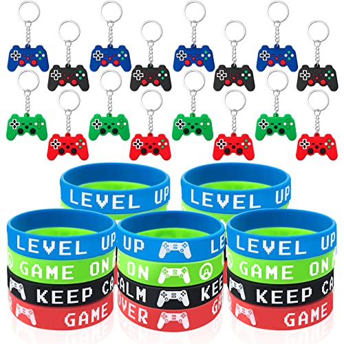 LURICO Pulsera de Videojuegos, 20 Pcs Pulsera Silicona+16 Pcs Llavero Videojuego, Pulseras Decorativas para Fiestas de Cumpleaños para Niños, Suministros para Fiestas de Videojuegos