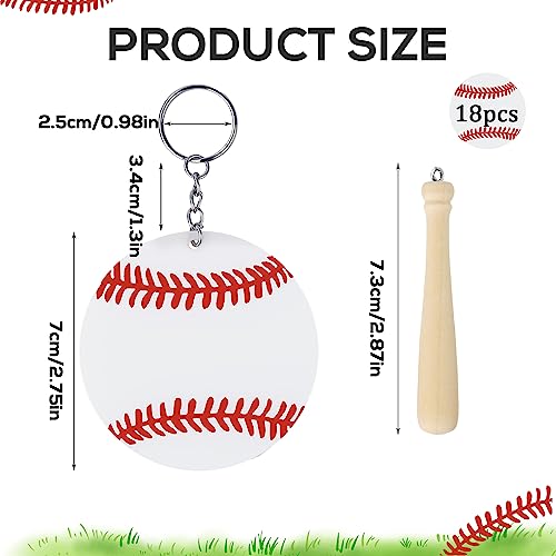 LUTER 18 Pzs Llavero de Béisbol, Acrílico Llavero Bate de Béisbol con Bate de Madera de Béisbol en Miniatura para Bricolaje Favor de Fiesta de Béisbol Cumpleaños Atletas Recuerdo (Estilo de Béisbol)