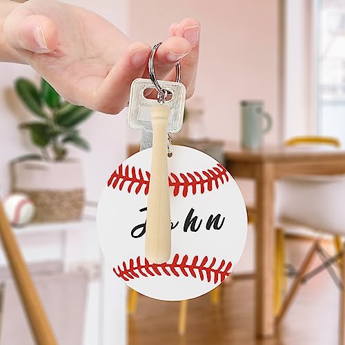 LUTER 18 Pzs Llavero de Béisbol, Acrílico Llavero Bate de Béisbol con Bate de Madera de Béisbol en Miniatura para Bricolaje Favor de Fiesta de Béisbol Cumpleaños Atletas Recuerdo (Estilo de Béisbol)