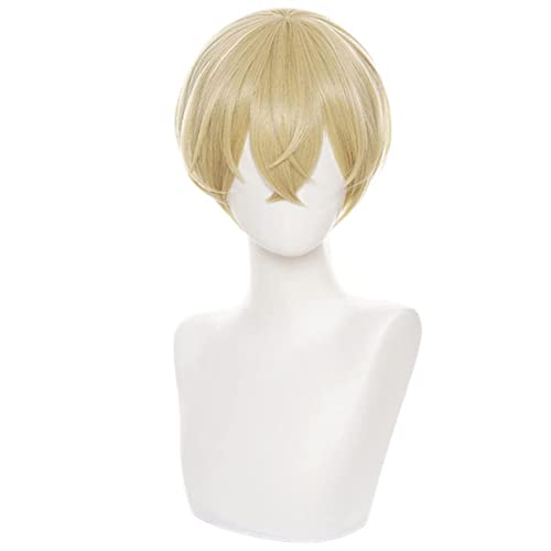 Lwiuentx Anime Cosplay Chifuyu Matsuno Peluca Dorada Recta Corta para Fiesta de Halloween + Gorro de Peluca Gratis