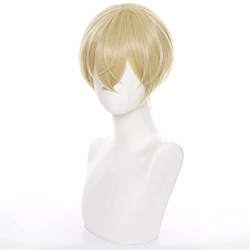 Lwiuentx Anime Cosplay Chifuyu Matsuno Peluca Dorada Recta Corta para Fiesta de Halloween + Gorro de Peluca Gratis